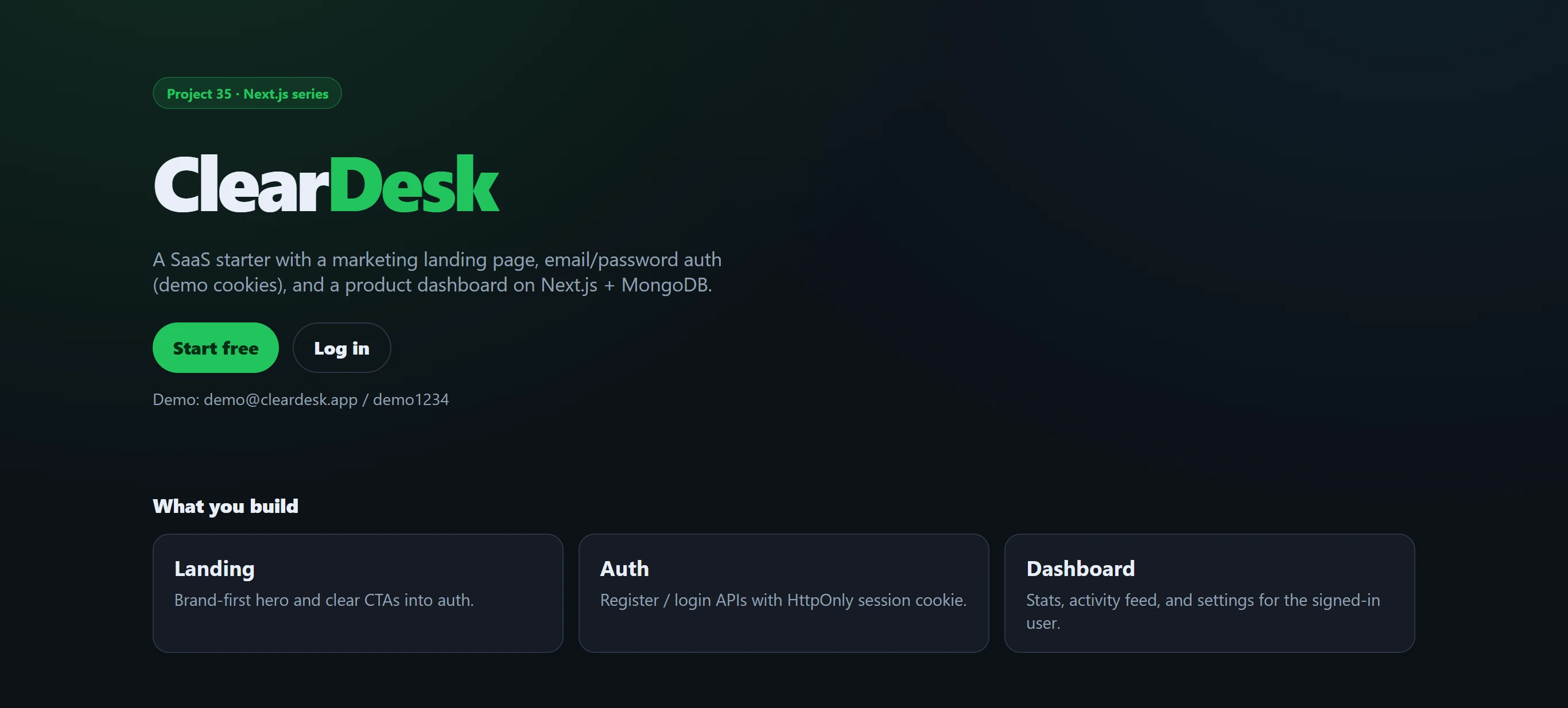 SaaS Landing + Auth + Dashboard — Next.js (App Router + MongoDB)