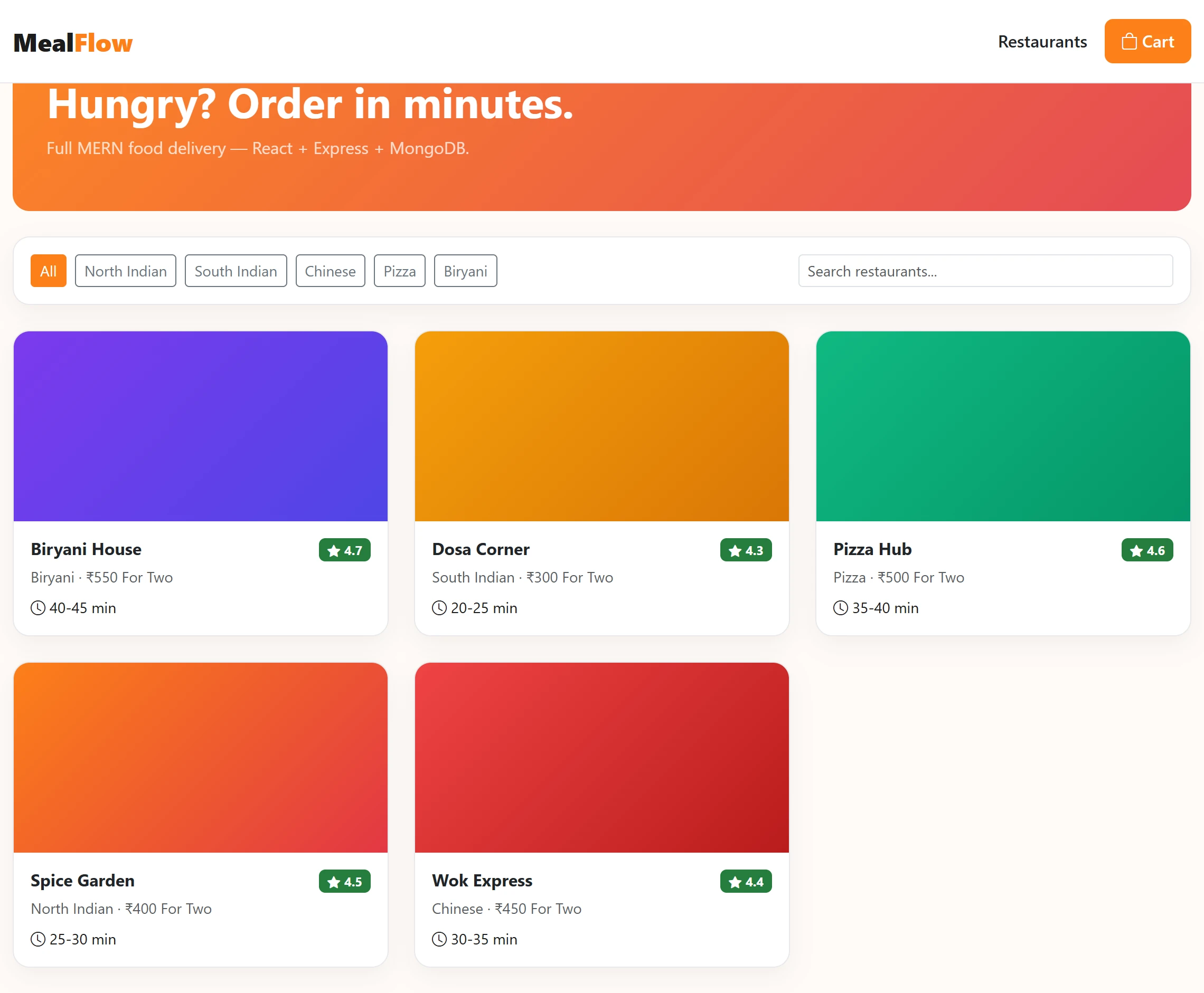Food Delivery App — Full MERN (React + Express + MongoDB)