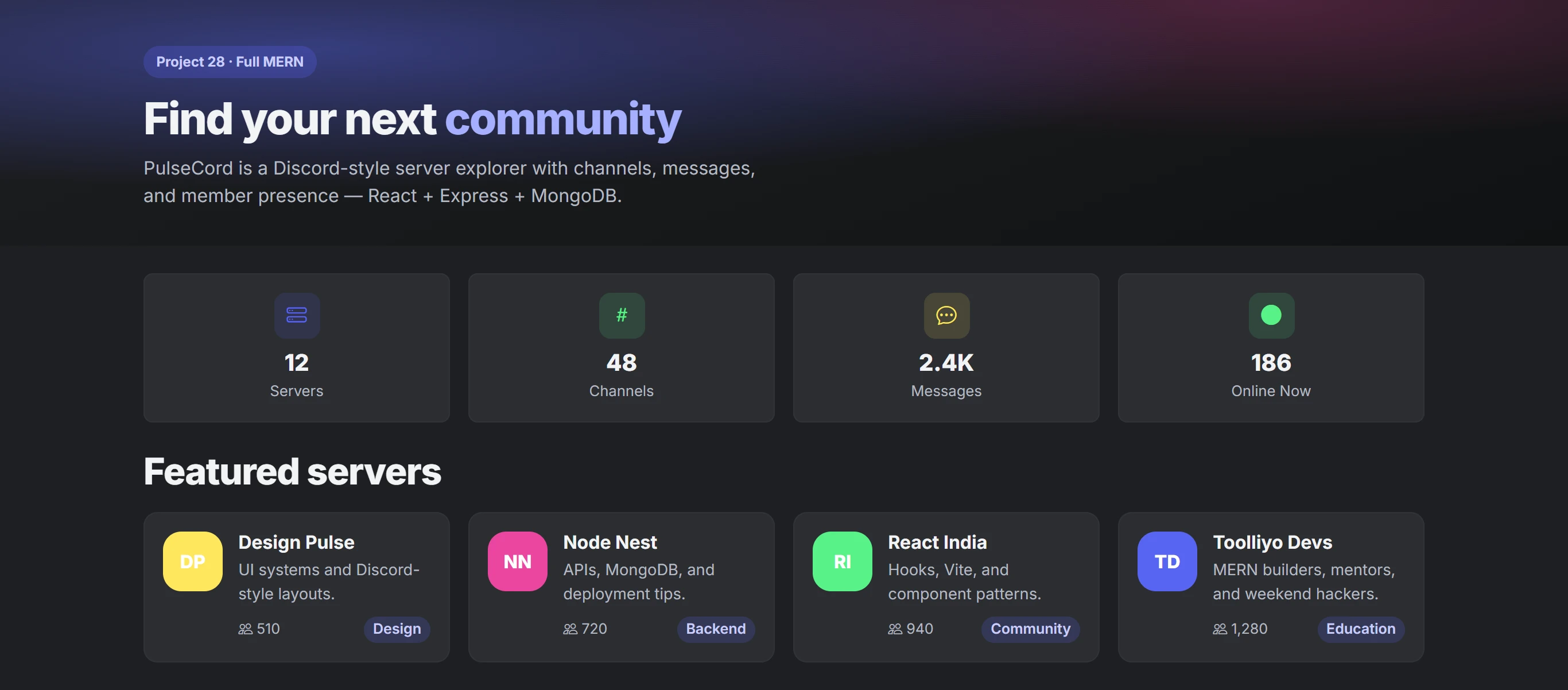 Discord Clone — Full MERN (React + Express + MongoDB)