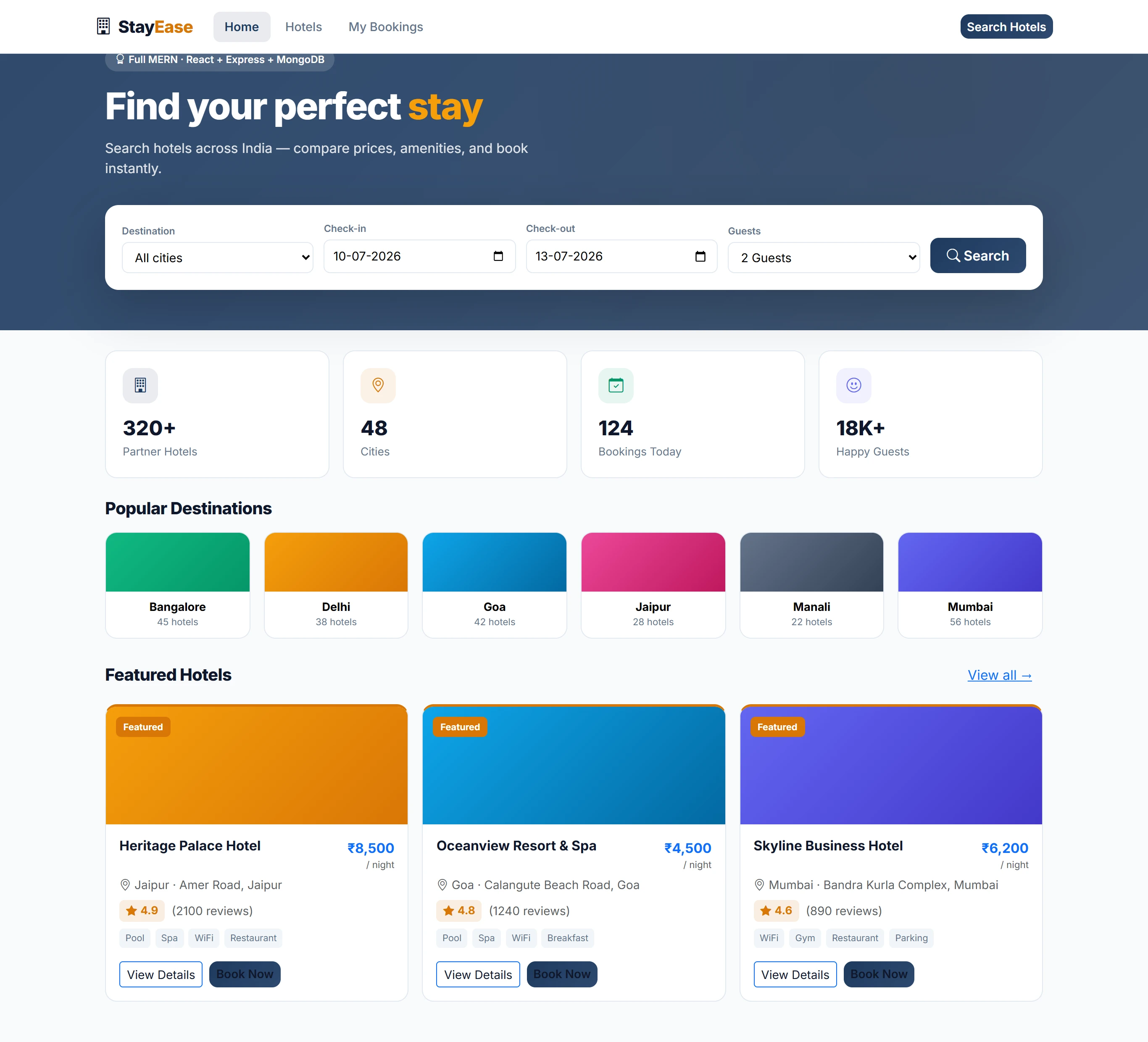 Hotel Booking Platform — Full MERN (React + Express + MongoDB)