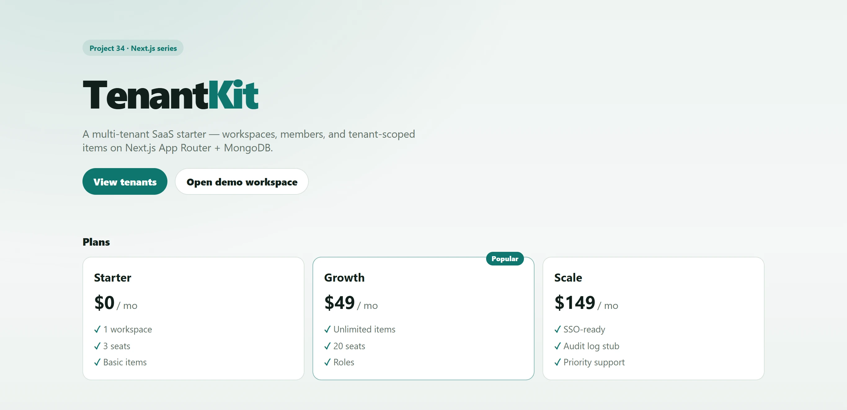 Multi-Tenant SaaS Starter — Next.js (App Router + MongoDB)