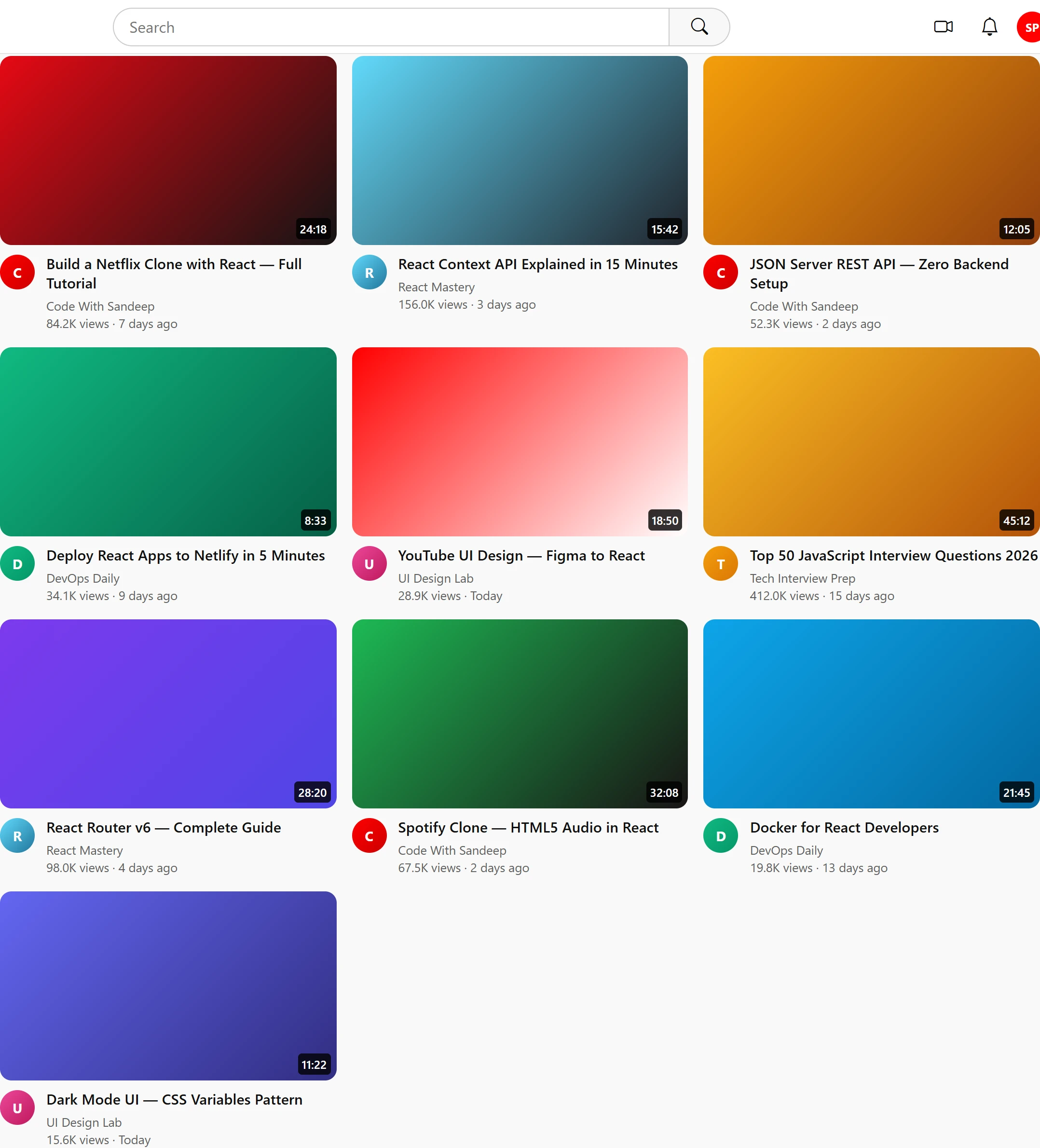 YouTube Clone — React JS + JSON Server (TubeFlow)
